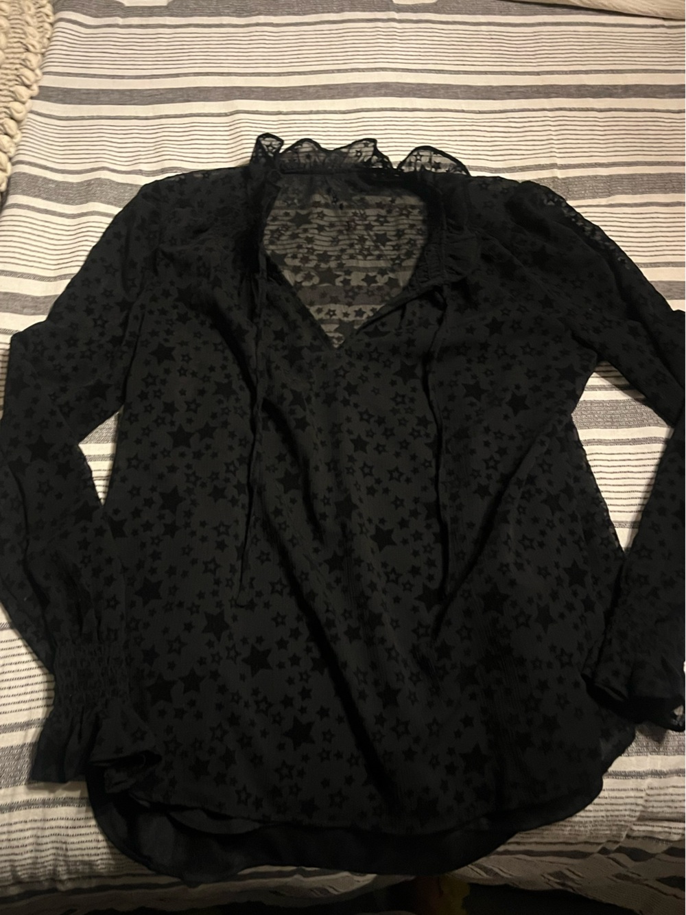 LOFT Black Star-Print Sheer V-Neck Blouse